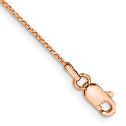 14K Rose Gold 7 Inch .9mm Box Link With Lobster Clasp Bracelet