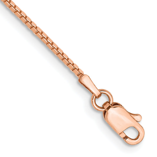 14K Rose Gold 7 Inch 1mm Box Link With Lobster Clasp Bracelet