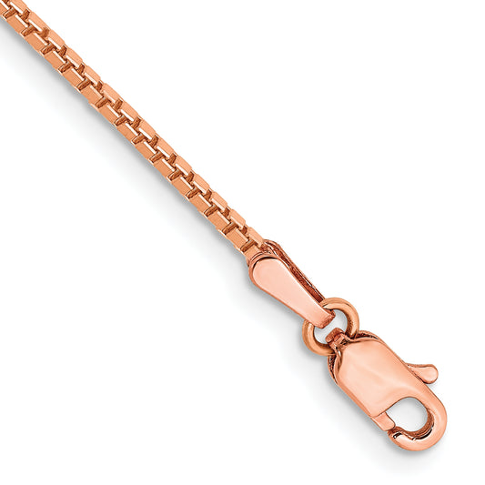 14K Rose Gold 7 Inch 1.3mm Box Link With Lobster Clasp Bracelet