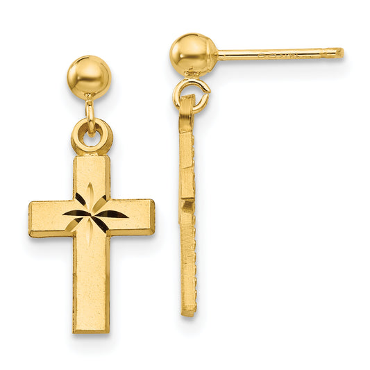 14K Yellow Gold Satin & Diamond -Cut Cross Earrings