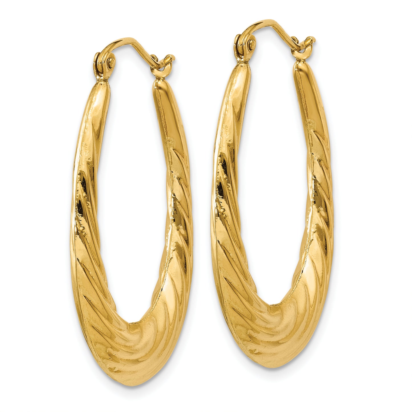 14K Yellow Gold Polished Twisted Oval Hollow Hoop Earrings