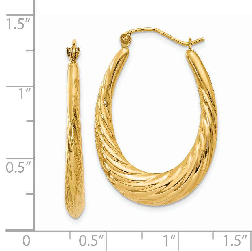 14K Yellow Gold Polished Twisted Oval Hollow Hoop Earrings