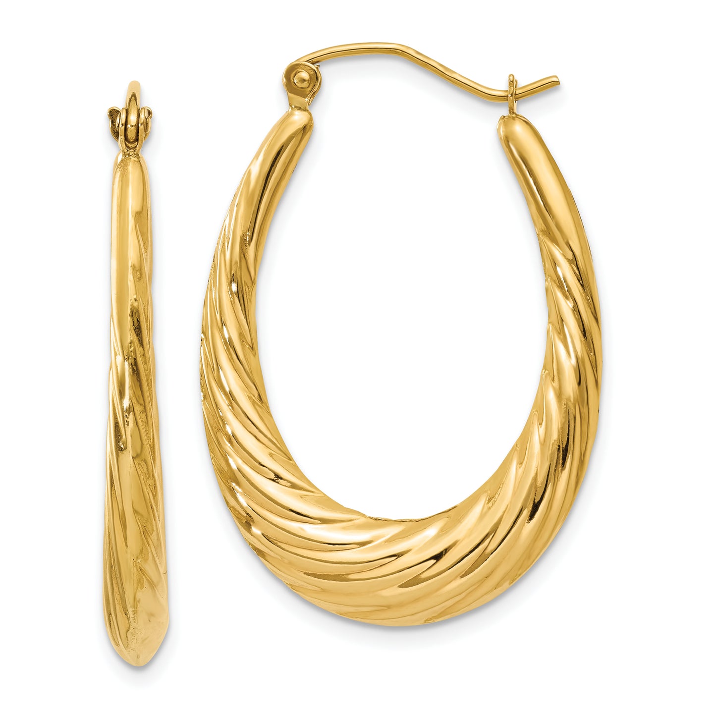 14K Yellow Gold Polished Twisted Oval Hollow Hoop Earrings