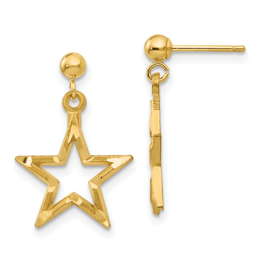 14K Yellow Gold Polished & Diamond-Cut Star Dangle Post Earrings