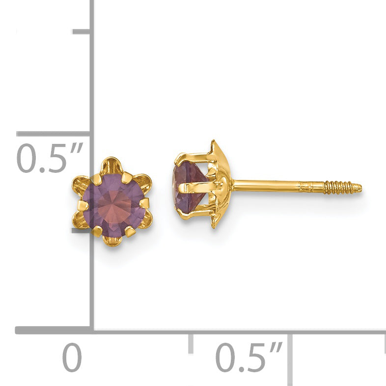 14K Yellow Gold Madi K 4mm Cz Birthstone (Feb) Screwback Earrings