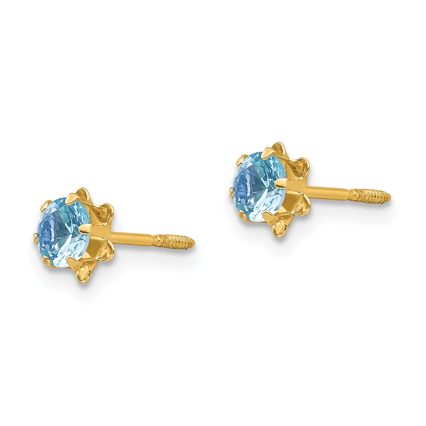 14K Yellow Gold Madi K 4mm Cz Birthstone (Mar) Screwback Earrings