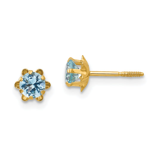 14K Yellow Gold Madi K 4mm Cz Birthstone (Mar) Screwback Earrings