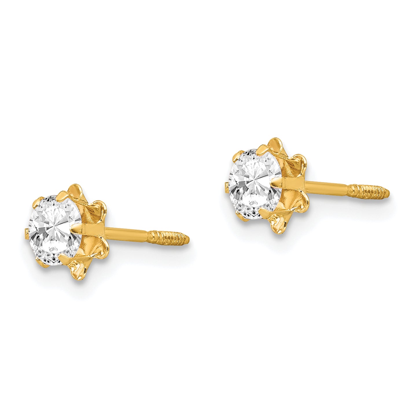 14K Yellow Gold Madi K 4mm Cz Birthstone (Apr) Screwback Earrings