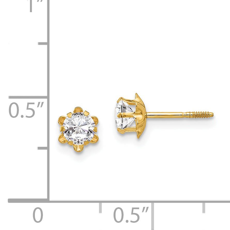 14K Yellow Gold Madi K 4mm Cz Birthstone (Apr) Screwback Earrings