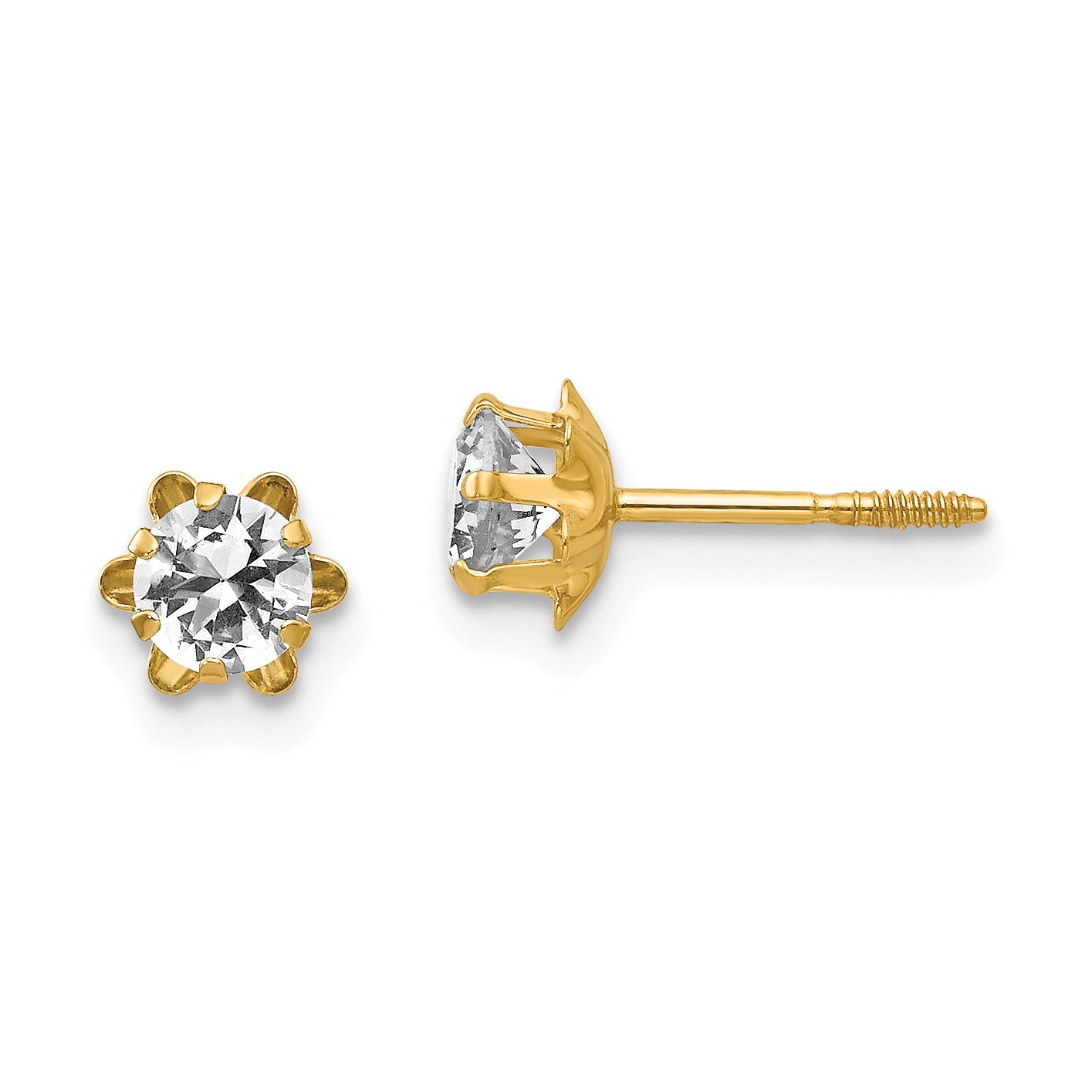 14K Yellow Gold Madi K 4mm Cz Birthstone (Apr) Screwback Earrings