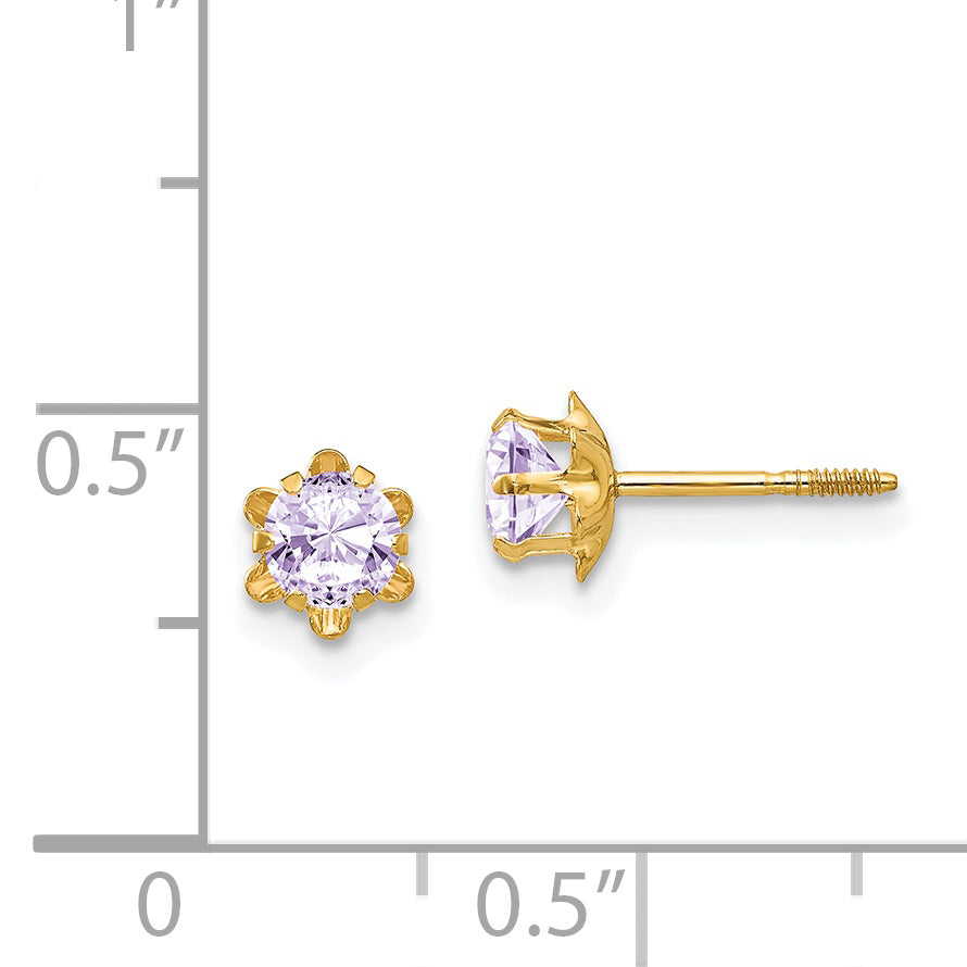 14K Yellow Gold Madi K 4mm Cz Birthstone (Jun) Screwback Earrings