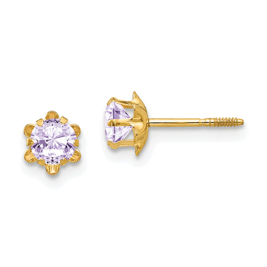 14K Yellow Gold Madi K 4mm Cz Birthstone (Jun) Screwback Earrings