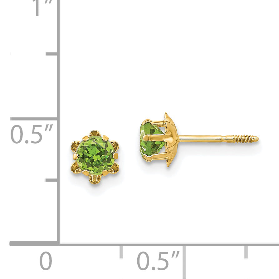 14K Yellow Gold Madi K 4mm Cz Birthstone (Aug) Screwback Earrings