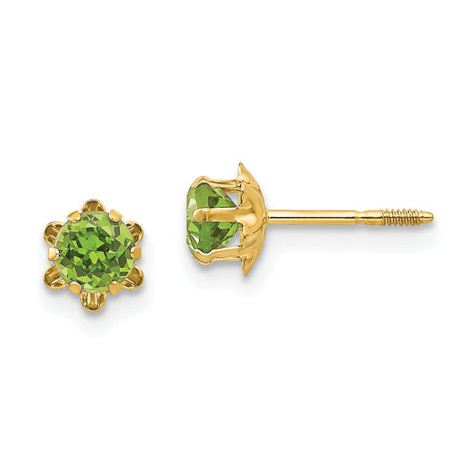 14K Yellow Gold Madi K 4mm Cz Birthstone (Aug) Screwback Earrings