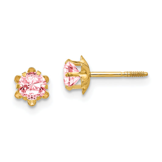 14K Yellow Gold Madi K 4mm Cz Birthstone (Oct) Screwback Earrings