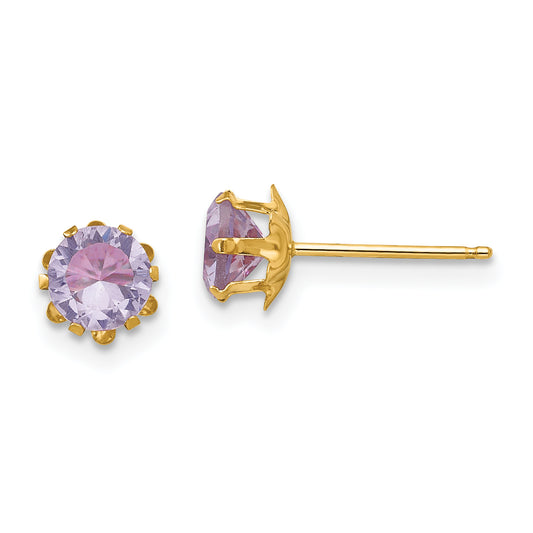 14K Yellow Gold Madi K 5mm Cz Birthstone (Feb) Earrings