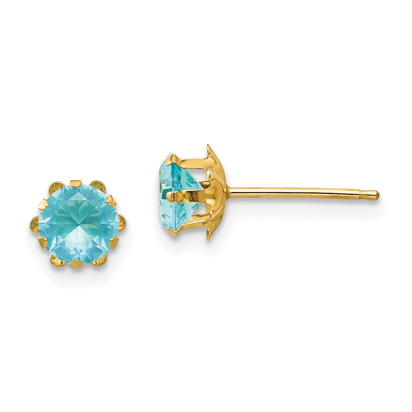 14K Yellow Gold Madi K 5mm Cz Birthstone (Mar) Earrings