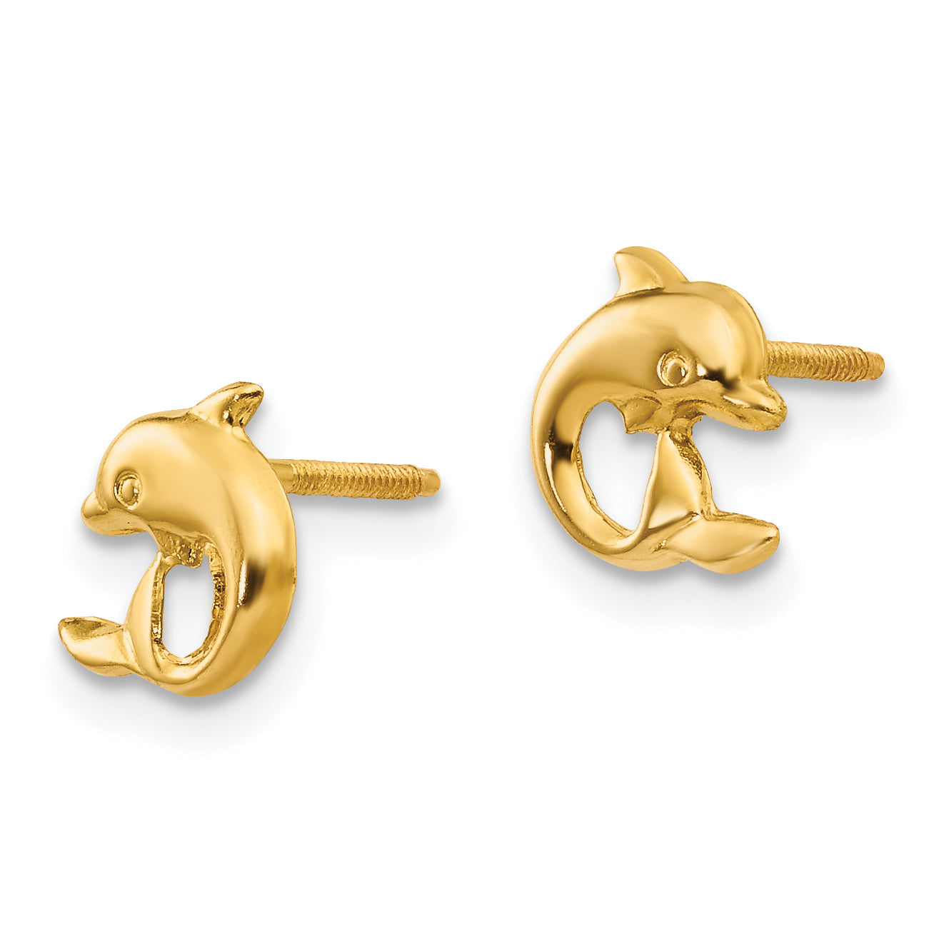 14K Yellow Gold Madi K Dolphin Post Screwback Earrings