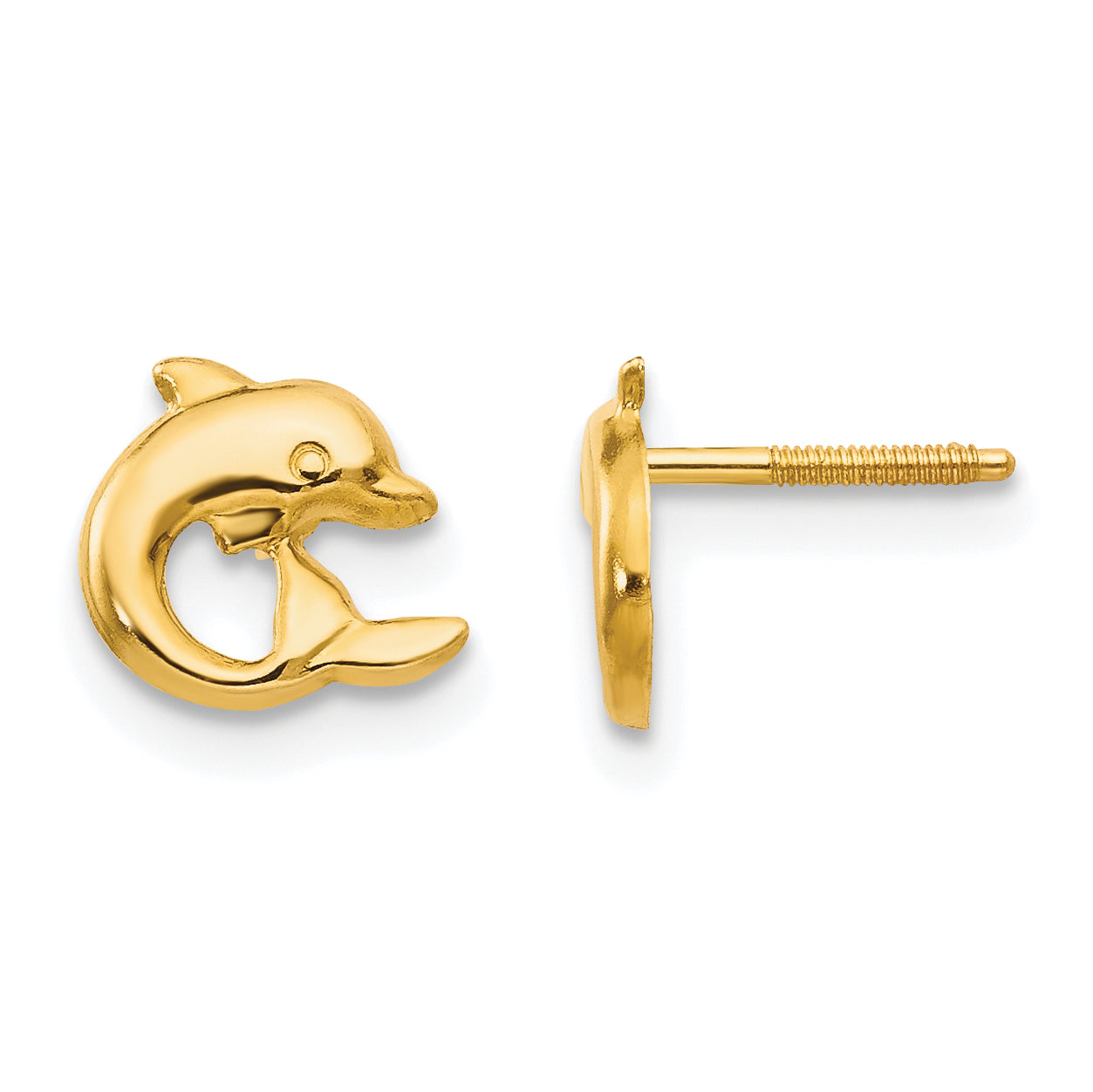 14K Yellow Gold Madi K Dolphin Post Screwback Earrings