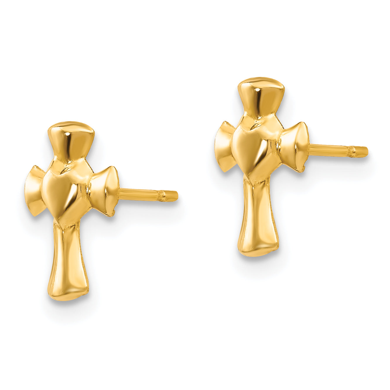 14K Yellow Gold Madi K Heart Cross Post Earrings