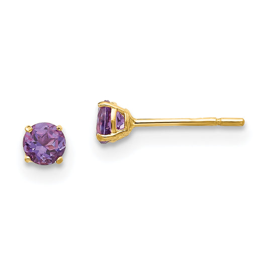 14K Yellow Gold Madi K Round Amethyst 3mm Post Earrings