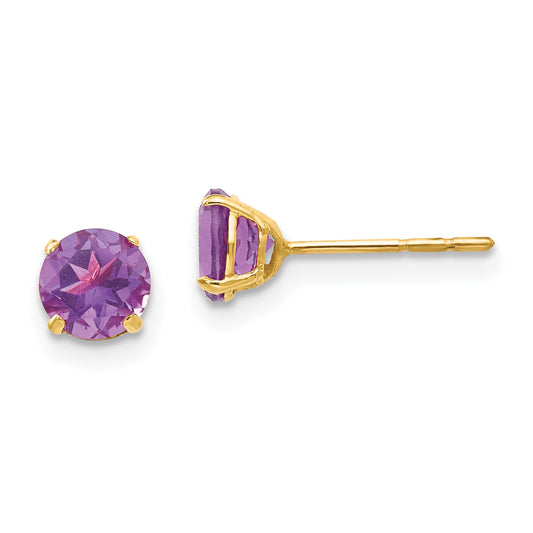 14K Yellow Gold Madi K Round Amethyst 5mm Post Earrings