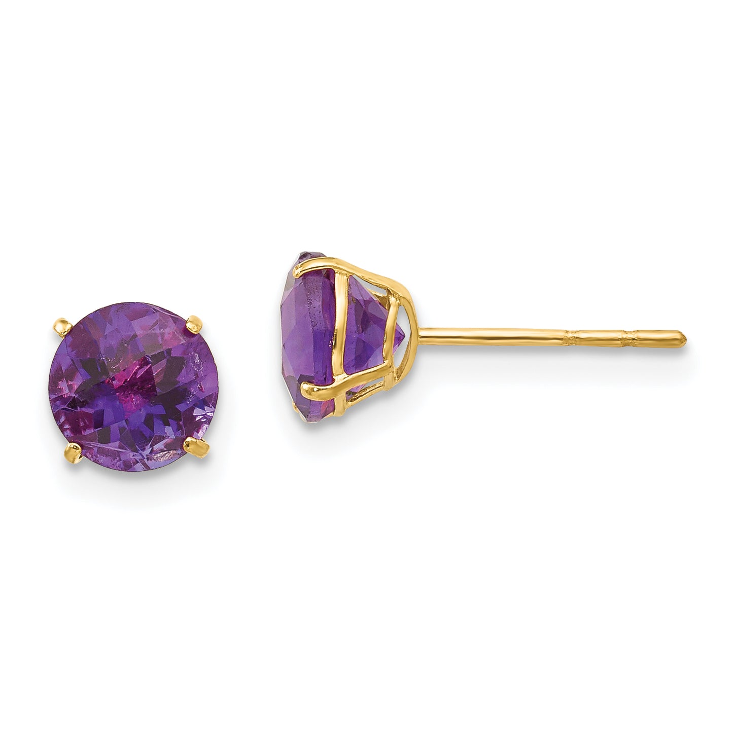 14K Yellow Gold Madi K Round Amethyst 6mm Post Earrings