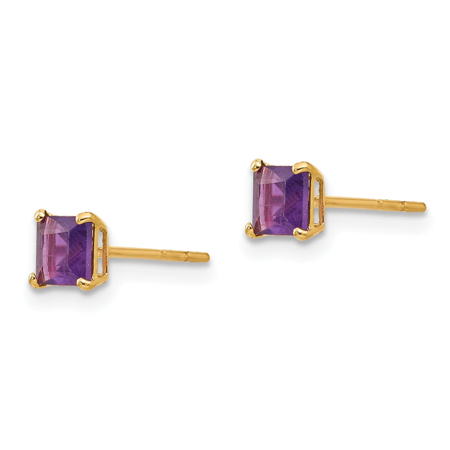 14K Yellow Gold Madi K Amethyst 4mm Square Post Earrings