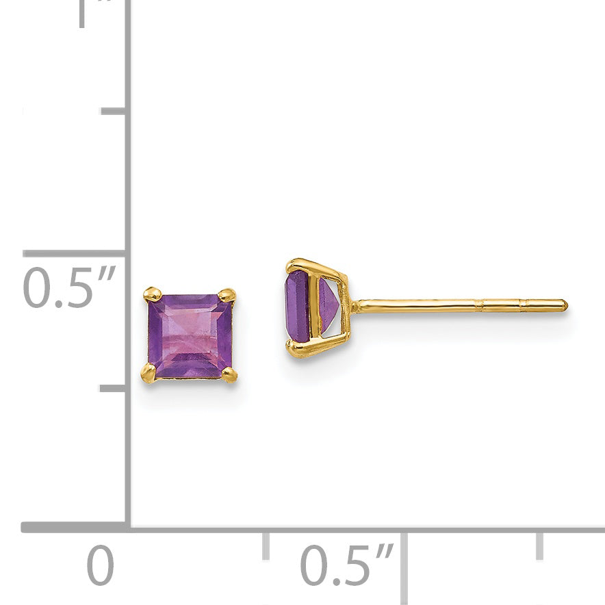 14K Yellow Gold Madi K Amethyst 4mm Square Post Earrings