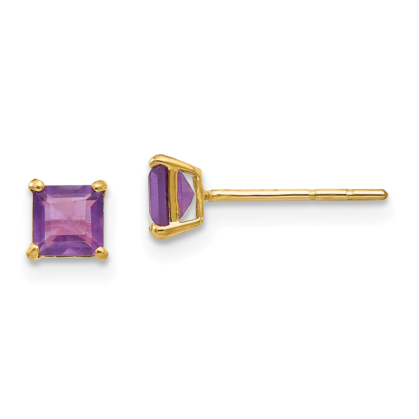 14K Yellow Gold Madi K Amethyst 4mm Square Post Earrings