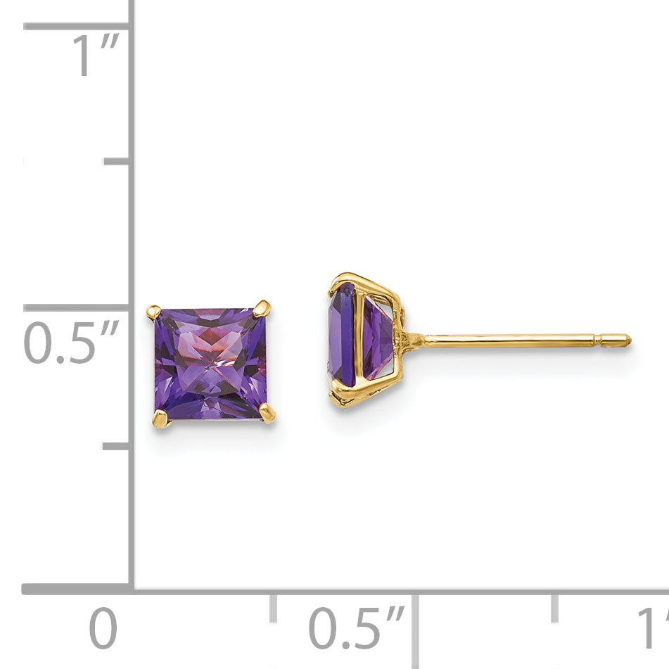 14K Yellow Gold Madi K Amethyst 5mm Square Post Earrings