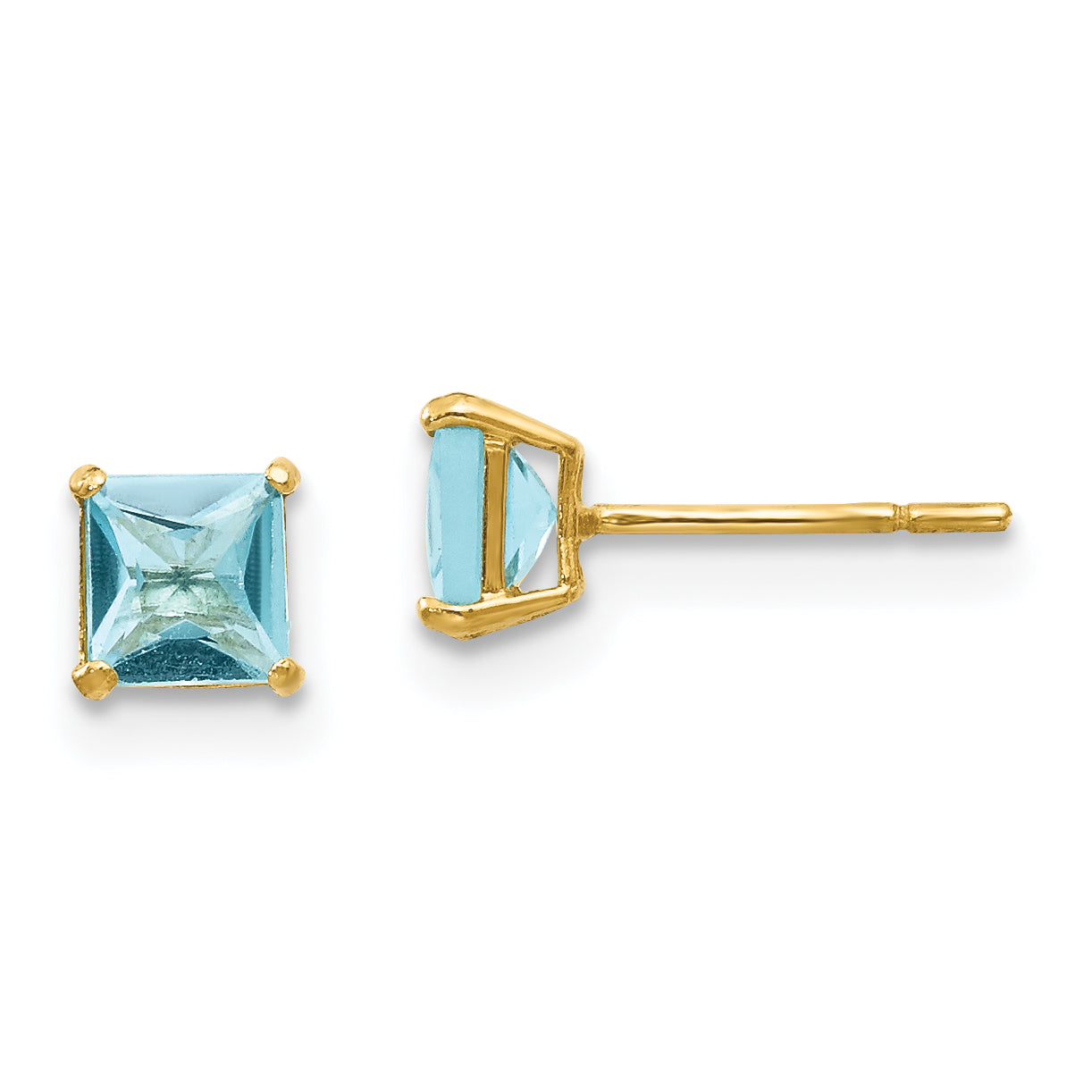 14K Yellow Gold Madi K Blue Topaz 4mm Square Post Earrings