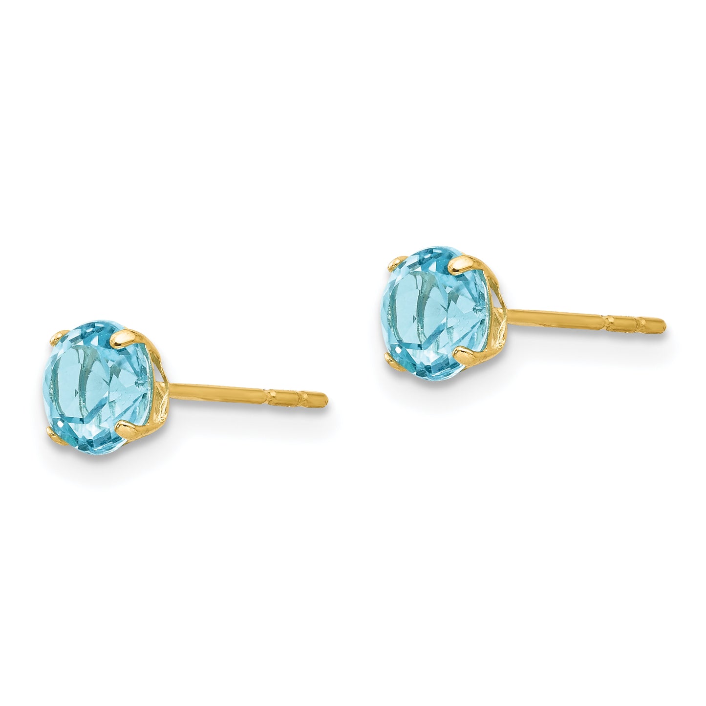 14K Yellow Gold Madi K Round Blue Topaz 5mm Post Earrings