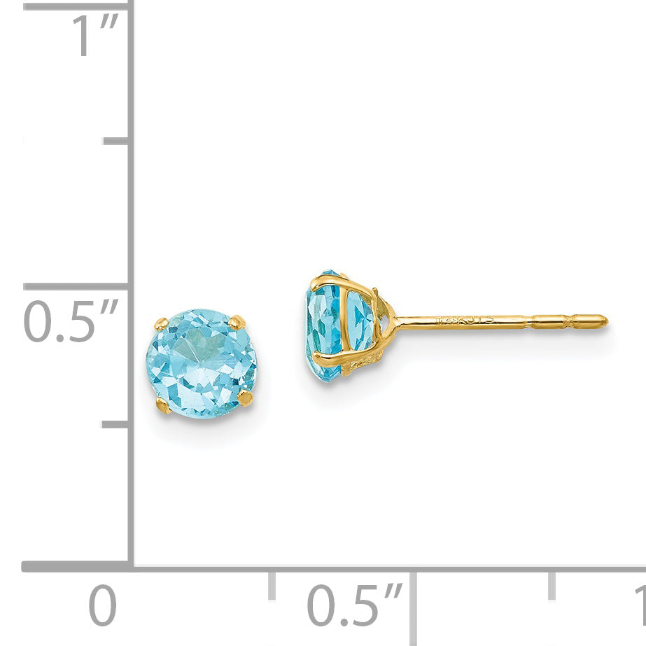 14K Yellow Gold Madi K Round Blue Topaz 5mm Post Earrings