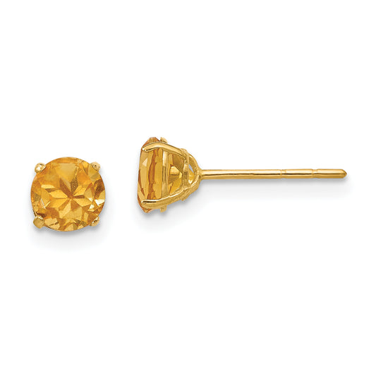 14K Yellow Gold Madi K Round Citrine 5mm Post Earrings