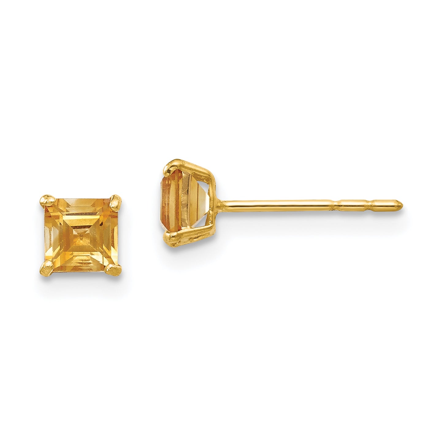 14K Yellow Gold Madi K Citrine 4mm Square Post Earrings