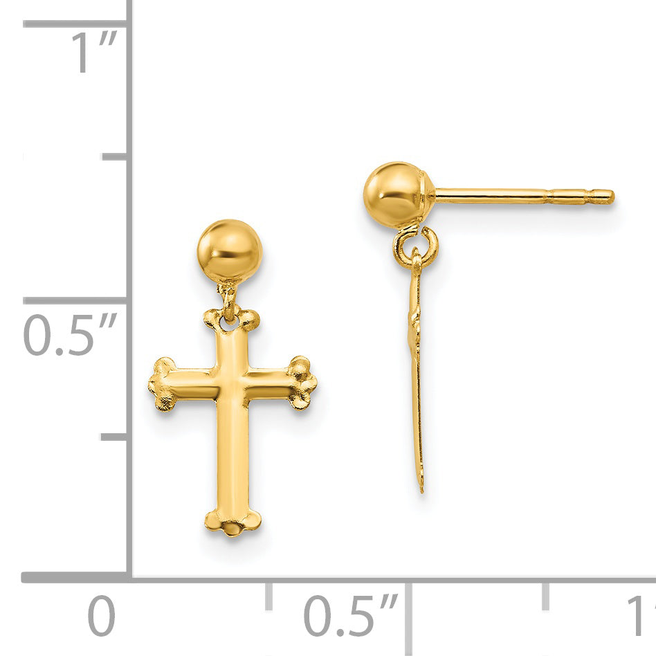 14K Yellow Gold Madi K Cross Dangle Post Earrings