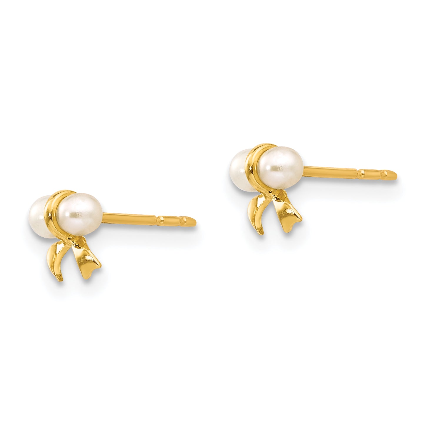 14K Yellow Gold Madi K White Button Freshwater Cultured Pearl Bow Post Earrings