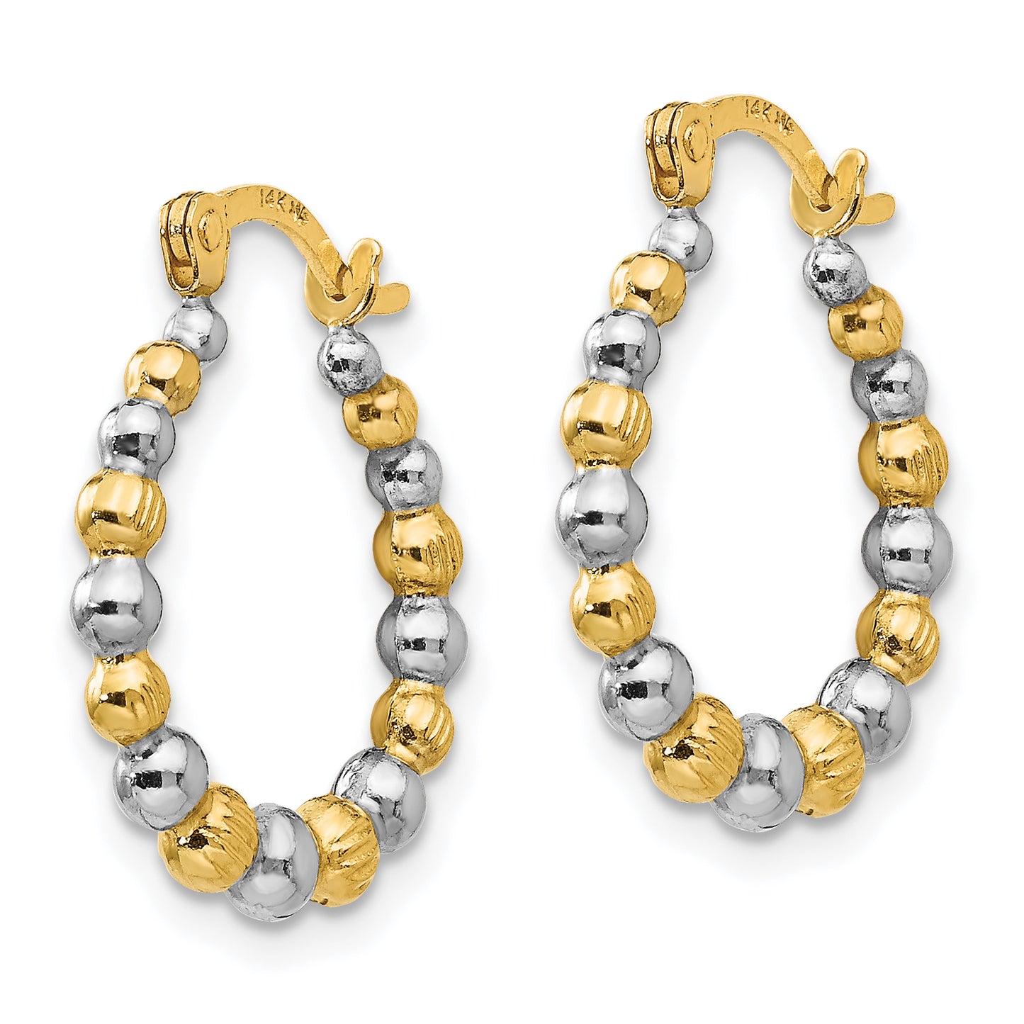 14K Yellow & Rhodium Madi K W/Rhodium Beaded Hoop Earrings