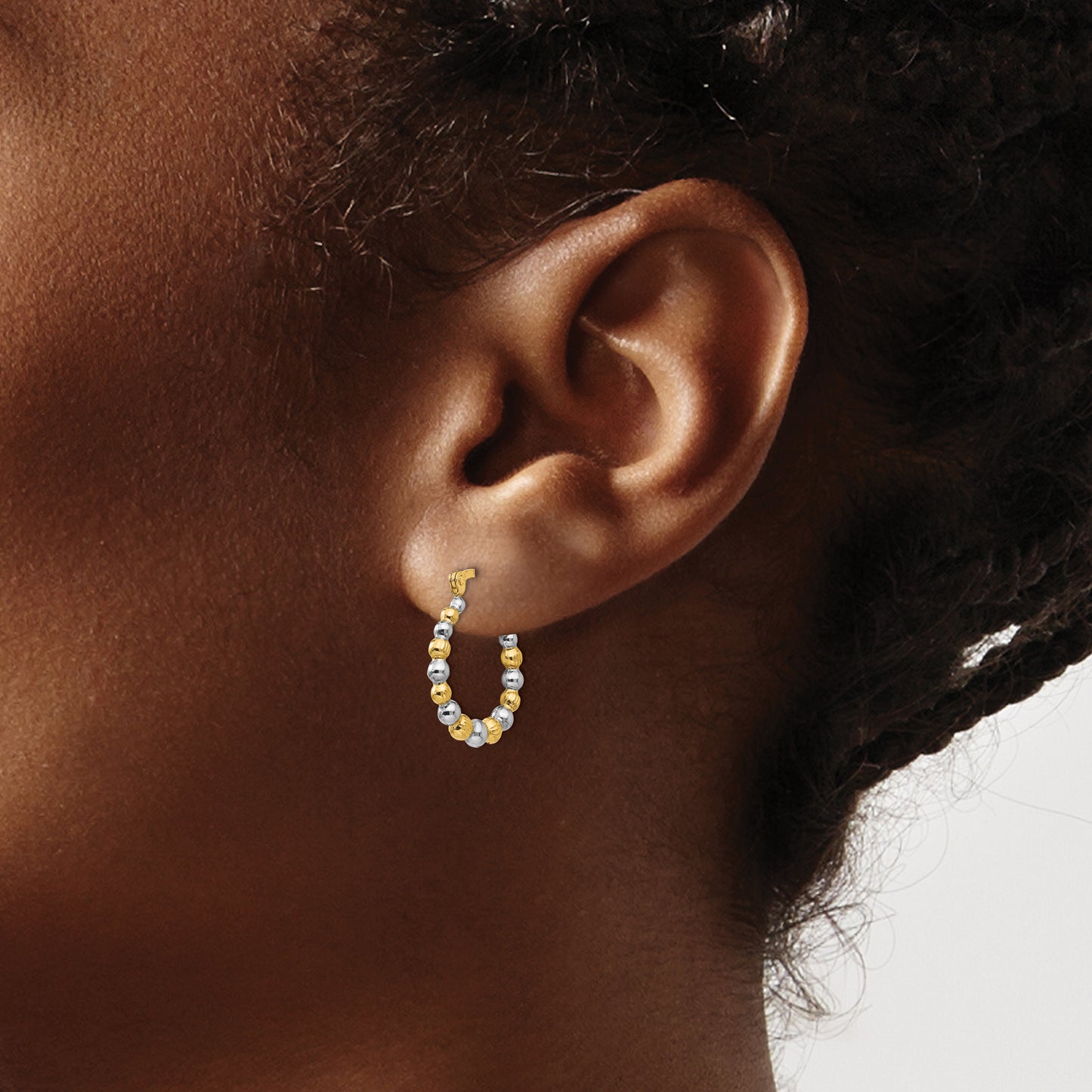 14K Yellow & Rhodium Madi K W/Rhodium Beaded Hoop Earrings