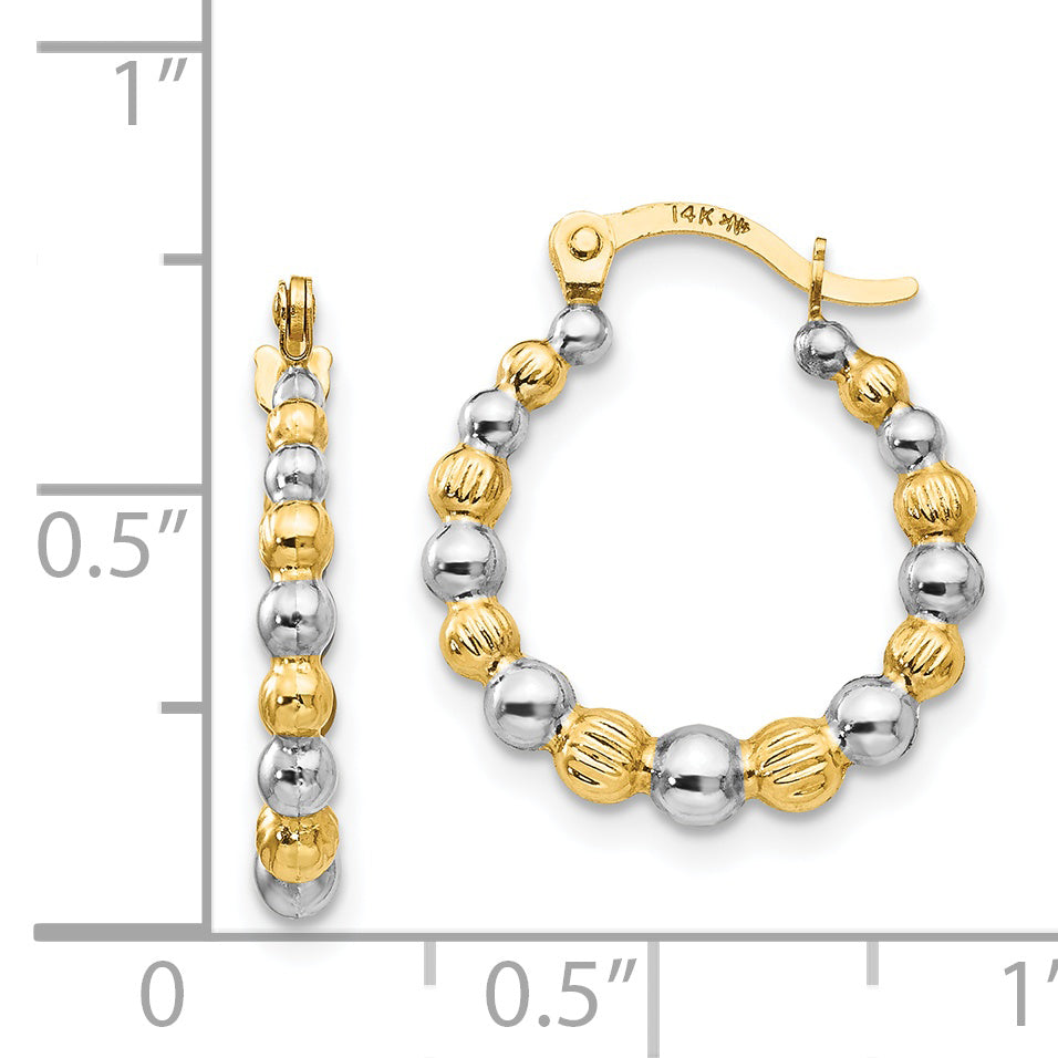 14K Yellow & Rhodium Madi K W/Rhodium Beaded Hoop Earrings