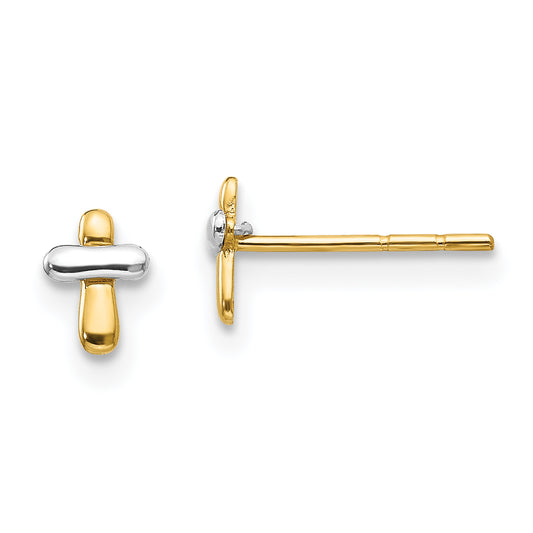 14K Two-Tone Madi K Polished Cross Post Earrings