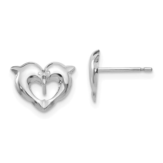 14K White Gold Madi K Screwback Dolphins Post Earrings