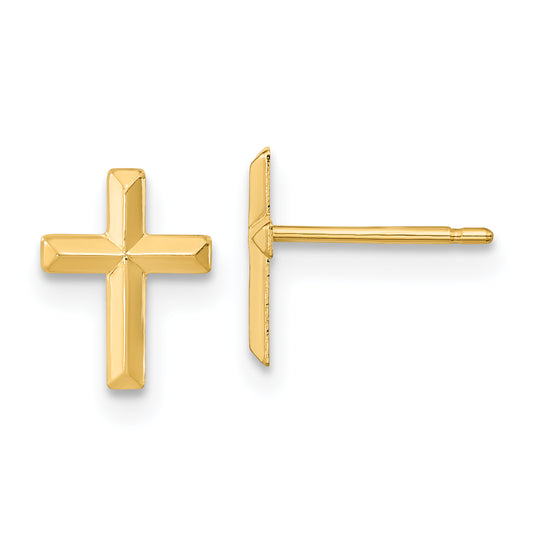 14K Yellow Gold Madi K Polished 3D Cross Post Earrings