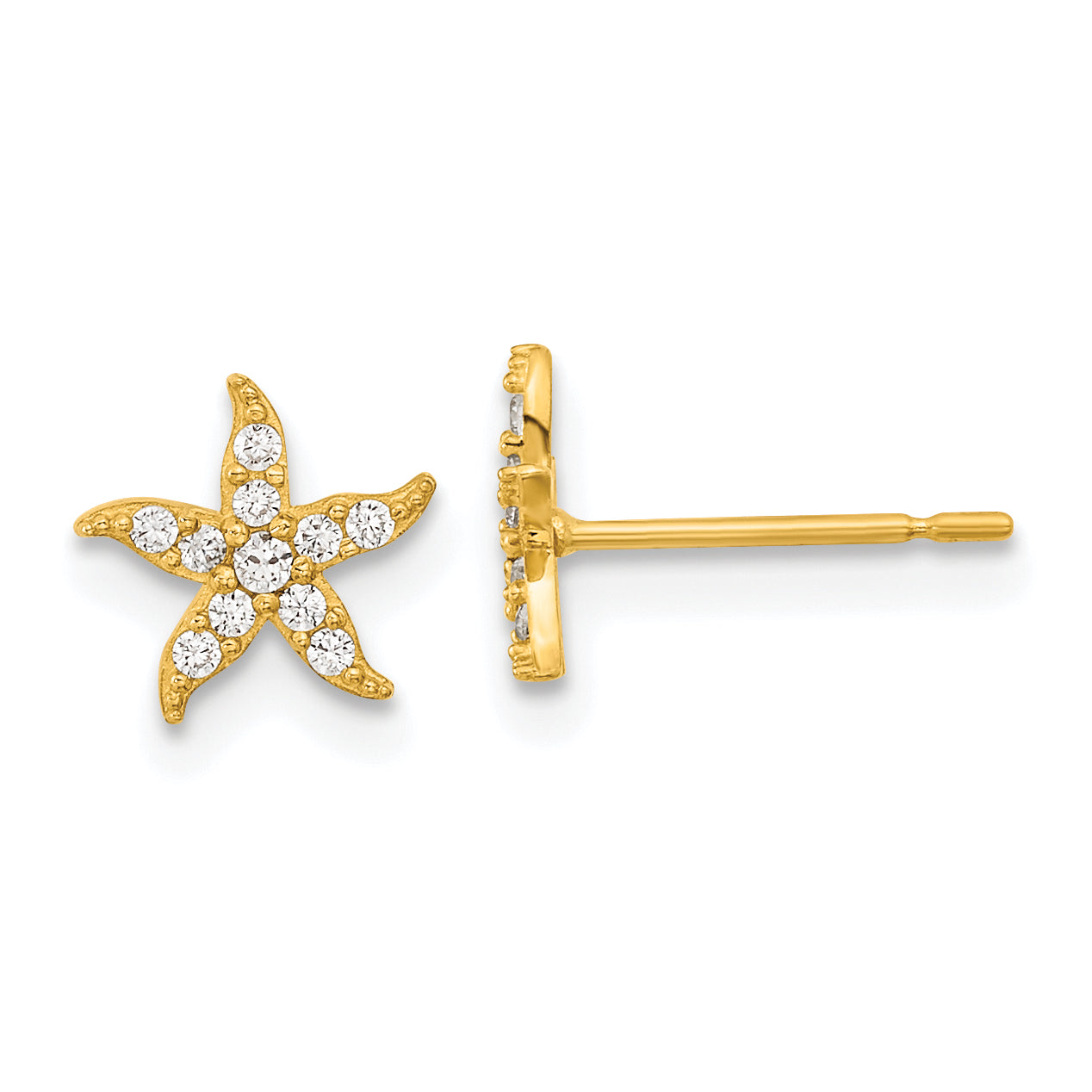 14K Yellow Gold Madi K Childrens Cz Starfish Post Earrings