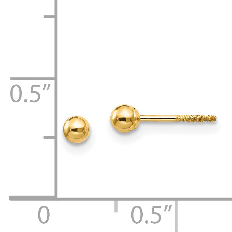 14K Yellow Gold Madi K Polished 3mm Ball Screwback Earrings