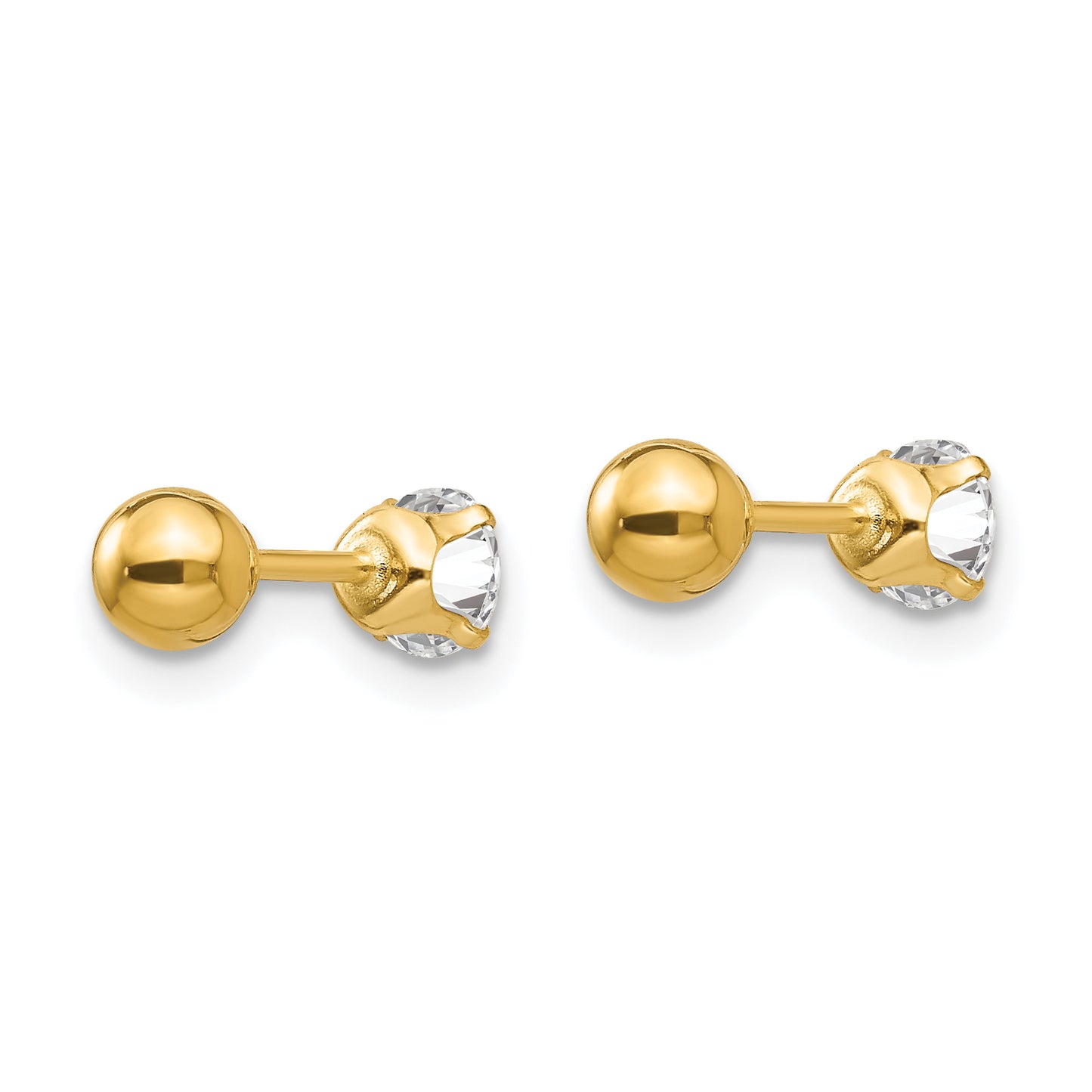 14K Yellow Gold Madi K Polished Reversible Cz & 4mm Ball Earrings