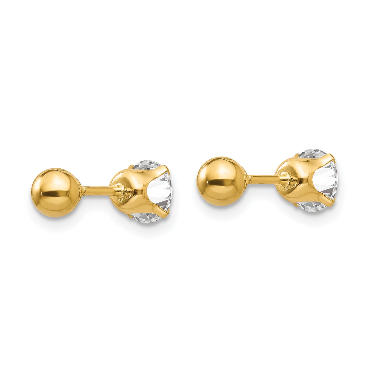 14K Yellow Gold Madi K Polished Reversible 5mm Cz & Ball Earrings