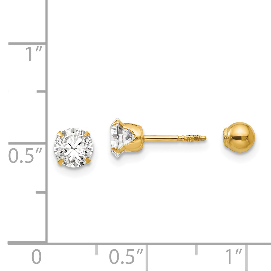 14K Yellow Gold Madi K Polished Reversible 5mm Cz & Ball Earrings