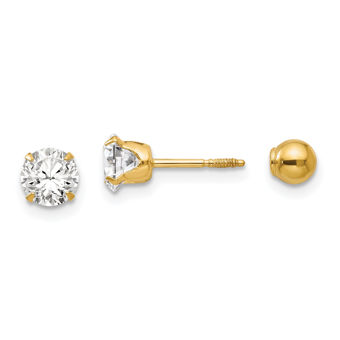 14K Yellow Gold Madi K Polished Reversible 5mm Cz & Ball Earrings